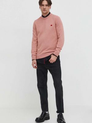 Dzianinowy sweter bawełniany Hugo różowy
