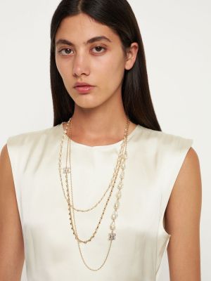 Křišťálový náhrdelník s perlami Max Mara zlatý