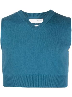 Top court en cachemire en tricot à col v Extreme Cashmere bleu