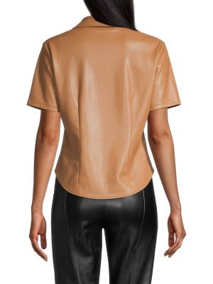 Кожаная рубашка на пуговицах из искусственной кожи Tahari бежевая