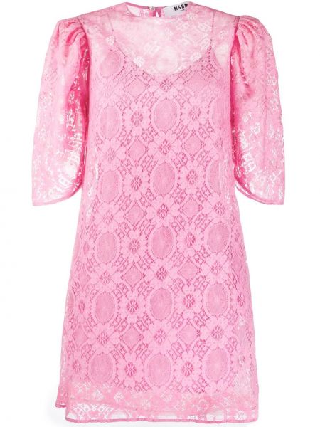 Коктейлна рокля на цветя с дантела Msgm розово