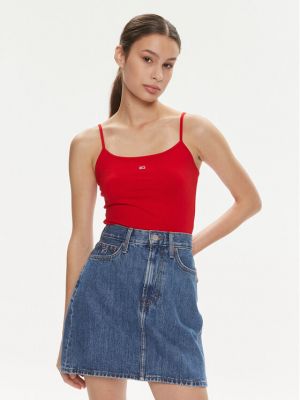 Slim fit priliehavý top Tommy Jeans červená