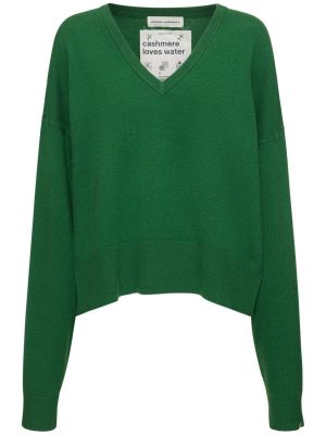 Кашмирен пуловер с v-образно деколте Extreme Cashmere зелено