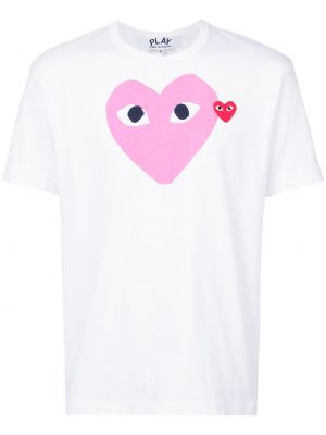 Tricou cu imagine cu motiv cu inimi Comme Des Garcons Play alb