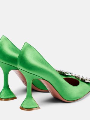 Pantofi cu toc din satin Amina Muaddi verde
