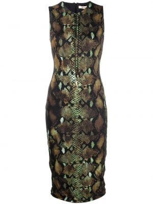 Αμάνικη μίντι φόρεμα με σχέδιο με μοτίβο φίδι Roberto Cavalli καφέ