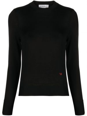Haftowany sweter wełniany z wełny merino Victoria Beckham czarny