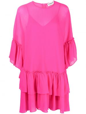 Šifonové šaty s volány z polyesteru Essentiel Antwerp - růžová