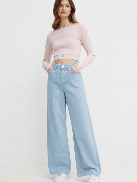 Majica dugih rukava Calvin Klein Jeans ružičasta