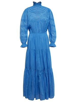 Bavlněné hedvábné dlouhé šaty Isabel Marant modré
