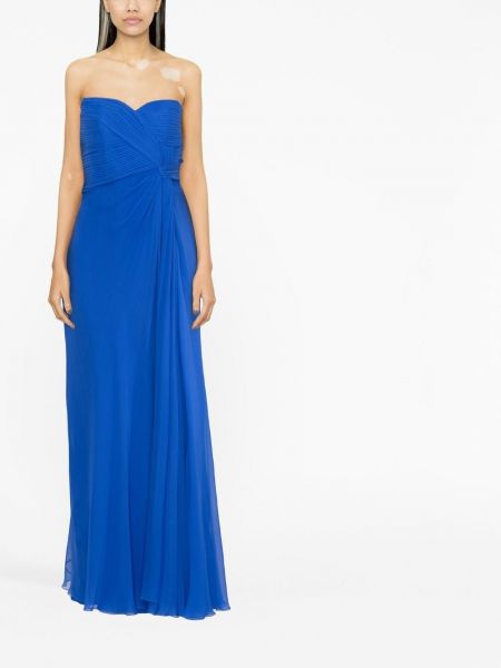 Drapiruotas šilkinis vakarinė suknelė Alberta Ferretti mėlyna
