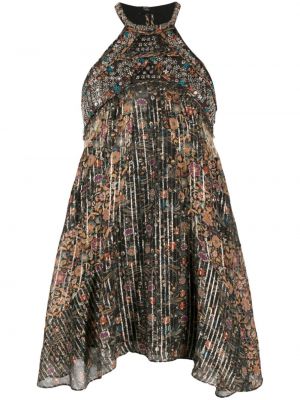 Коктейлна рокля на цветя с принт Isabel Marant черно