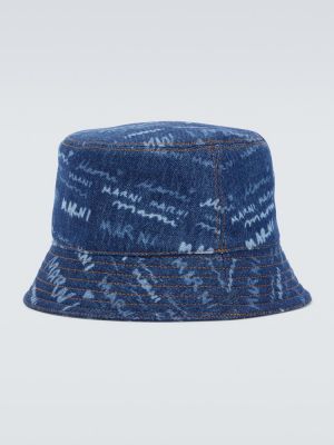 Bavlnená čiapka s potlačou Marni modrá