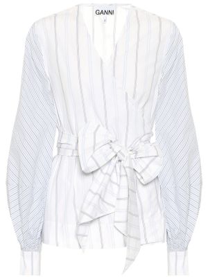 Памучна риза на райета Ganni бяло