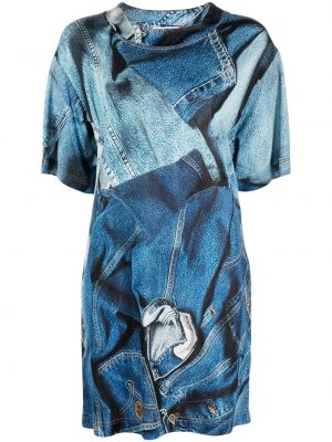 Raštuotas džinsinė suknelė Moschino Jeans mėlyna