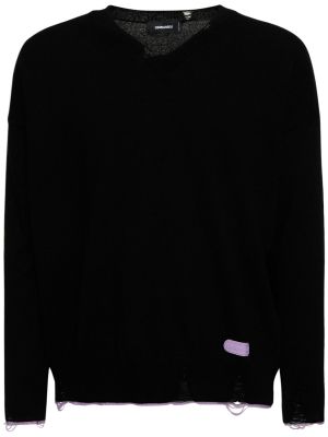 Suéter de lana desgastado de punto Dsquared2 negro