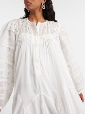 Βαμβακερή μεταξωτή μίντι φόρεμα Isabel Marant λευκό