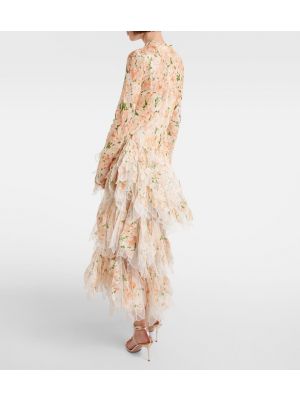 Hodvábne ľanové midi šaty Zimmermann ružová