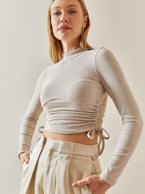 Crop top Xhan beżowy