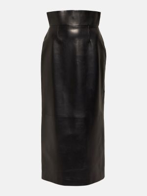 Kožená sukňa s vysokým pásom Alexander Mcqueen čierna