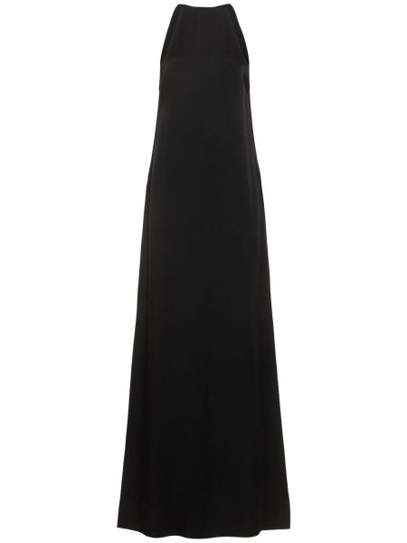 Vestido largo de raso de crepé Saint Laurent negro