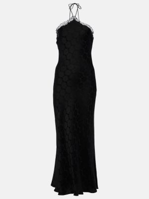 Krajkové žakárové květinové midi šaty Stella Mccartney černé