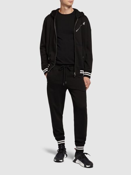 Bavlněné fleecové sportovní kalhoty Moncler černé
