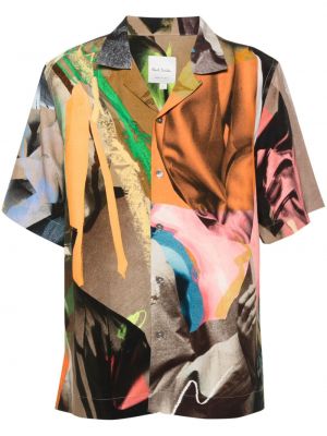 Koszula z nadrukiem w abstrakcyjne wzory Paul Smith brązowa