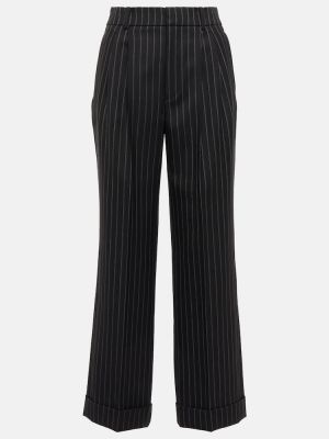 Pruhované vlnené rovné nohavice s vysokým pásom Saint Laurent čierna
