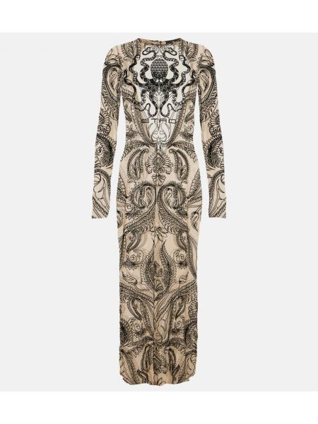 Μίντι φόρεμα με σχέδιο από τούλι Etro μπεζ