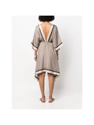 Sukienka midi w geometryczne wzory Brunello Cucinelli beżowa