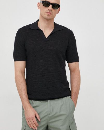 Polo majica jednobojna Sisley crna