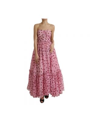 Jedwabna sukienka długa w grochy Dolce And Gabbana różowa