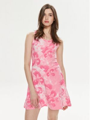Květinové slim fit šaty Adidas růžové