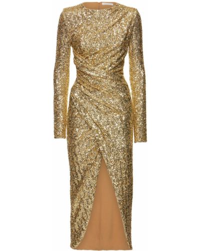 Sukienka midi z cekinami drapowana Michael Kors Collection złota