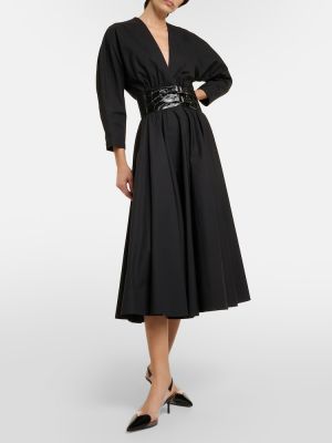Robe mi-longue en cuir en coton Alaïa noir
