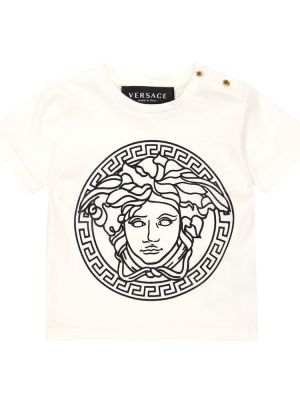 T-shirt i bomull med mönster för tjejer Versace Kids vit