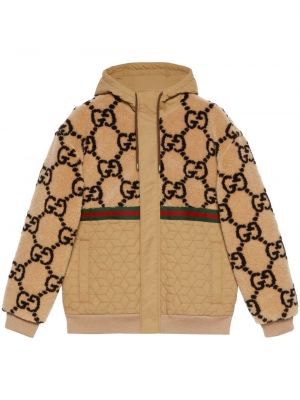 Bluza z kapturem z futerkiem żakardowa Gucci beżowa