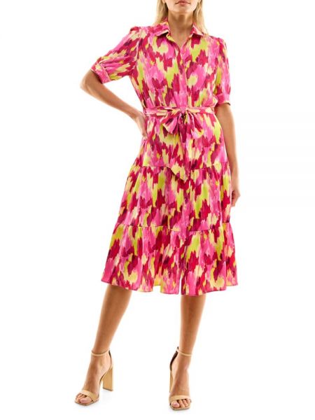 Платье-рубашка с абстрактным узором Nicole Miller розовое