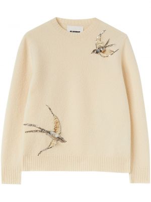 Sweter z cekinami z okrągłym dekoltem Jil Sander biały