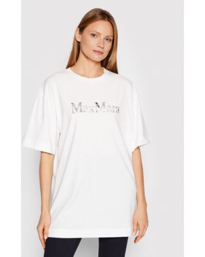 Laza szabású gyapjú póló Max Mara Leisure - fehér