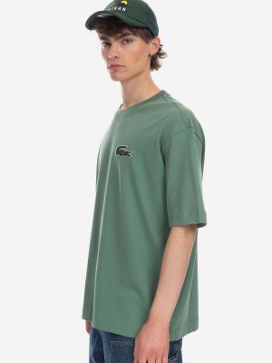 Bavlněné tričko s aplikacemi Lacoste zelené
