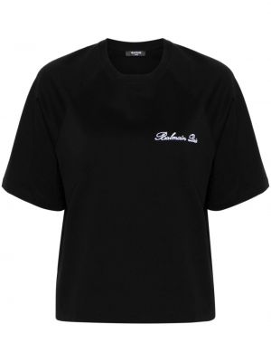 Bavlněné tričko s výšivkou Balmain černé