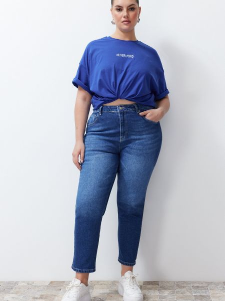Slim fit skinny fit džínsy s vysokým pásom Trendyol modrá