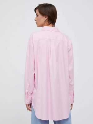 Koszula bawełniana relaxed fit oversize Tommy Hilfiger różowa