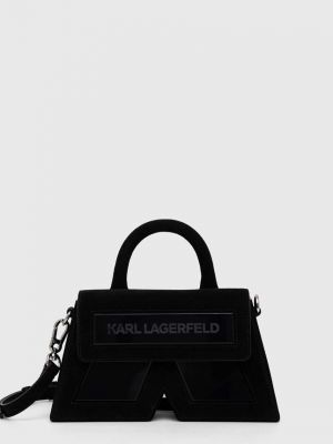 Torba na ramię zamszowa Karl Lagerfeld czarna