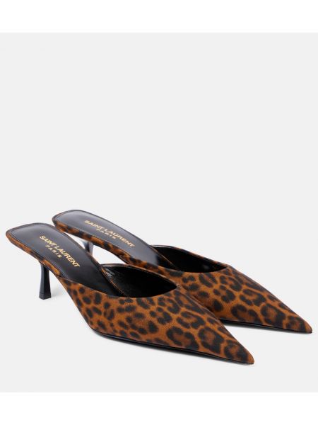 Leopard trykt mules Saint Laurent brun