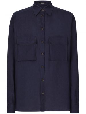 Ľanová košeľa Dolce & Gabbana modrá