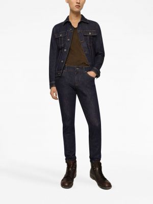Slim fit skinny džíny s výšivkou Dolce & Gabbana modré