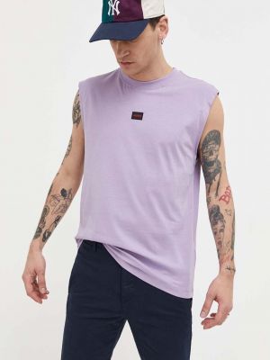 Памучна тениска с дълъг ръкав с апликация Hugo виолетово